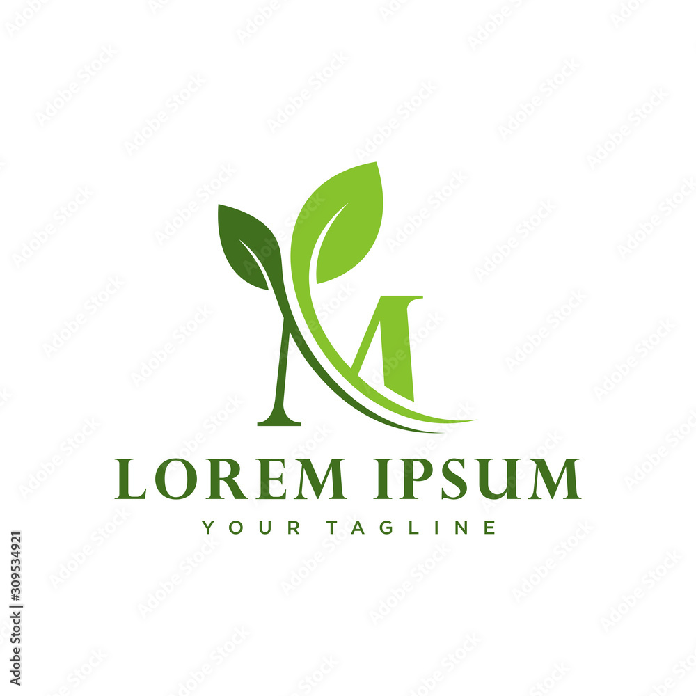 Initial Letter M With Leaf Luxury Logo. Green leaf logo Template vector ...