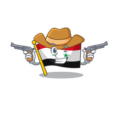 Flag syria Scroll mascot performed as a Cowboy with guns