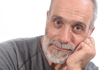 Wall Mural - portrait of middle aged man on white