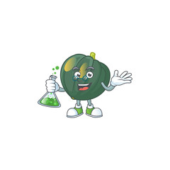 Wall Mural - Smart acorn squash cartoon character holding glass tube