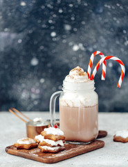 Wall Mural - Hot chocolate with christmas gingerbread cookies.