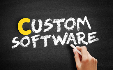 Poster - Custom software text on blackboard, technology concept background