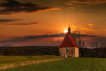 Old church in the field. Dobronice u Bechyne, Czech republic