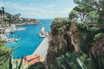 Wall Mural - Top view on the Lympia harbor in the French city Nice seen from the hill Colline du Château