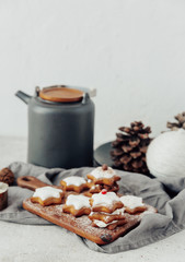 Wall Mural - Homemade Christmas star shape gingerbread cookies