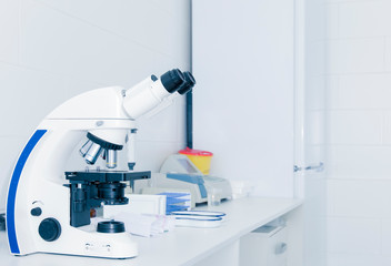 Poster - Close up of high quality microscope on table