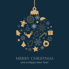 Wall Mural - christmas ball with different symbols reindeer snowflake star fir candy cane gift angel bell vector 