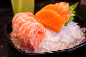 Wall Mural - Fresh Salmon sashimi on ice, Japanese food