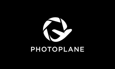 Wall Mural - Black white camera lens photography with plane airplane logo