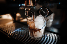 Coffee machine making iced coffee