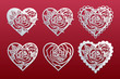© raynv - Laser cut hearts set with pattern of roses. Templates for interior design, layouts wedding cards, invitations, Valentine's Day cards. Vector floral hearts.