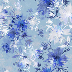  Watercolor seamless pattern. Illustration. Flowers