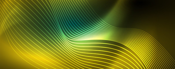 Shiny neon vector wave line abstract background, motion concept