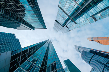 Wall Mural - Skyscrapers in downtown area, bottom view