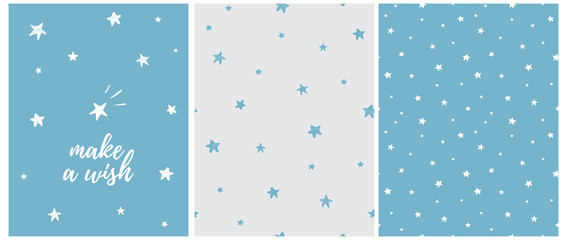 Wall Mural - make a wish.lovely nusery art with white hand drawn twinkle stars isolated on a blue background. blu