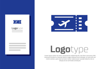 Sticker - Blue Airline ticket icon isolated on white background. Plane ticket. Logo design template element. Vector Illustration