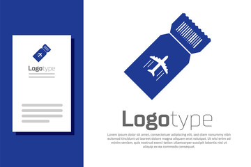 Sticker - Blue Airline ticket icon isolated on white background. Plane ticket. Logo design template element. Vector Illustration