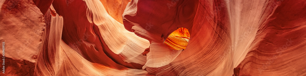 Panoramic Canyon Antelope, slot canyon near Page, Arizona, America. Abstract background concept. - obrazy, fototapety, plakaty 