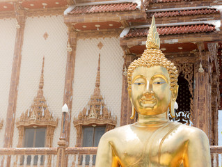 Portrait golden buddha on temple background