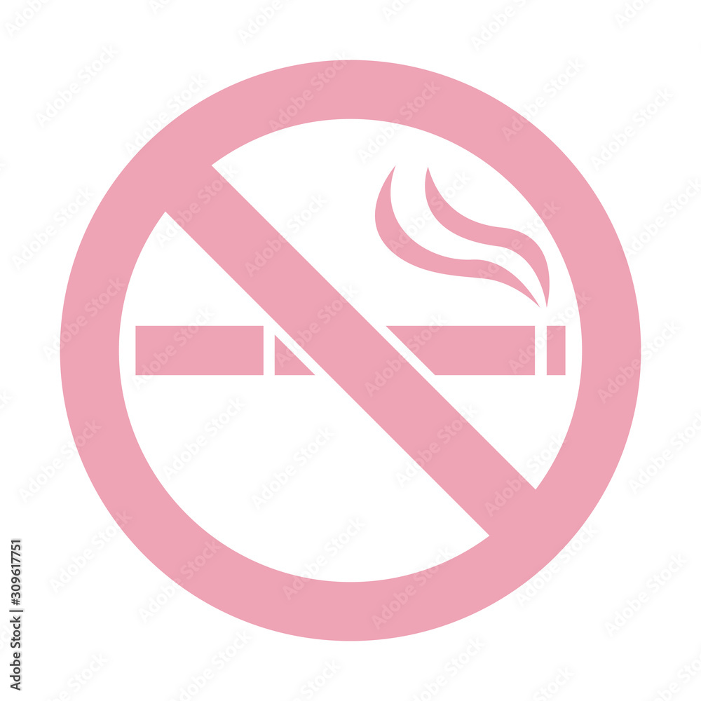 Stop smoking – quit smoking sign symbol. Cigarette pictogram. Light pink  vector icon II. Stock Vector