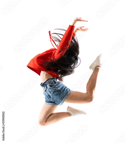 Young asian dancer over isolated white background Tableau sur Toile
