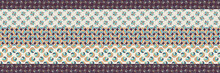 Mid Century Vector Patchwork Banner. Modern Vintage Pattern Border Quilt Stripes Background. Homespun Graphic Design. Seamless Edge Mosaic 1960s Style. Vintage Retro Geo. Hipster Flat Color EPS 10