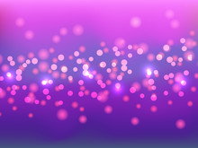 Violet Bokeh Background. Festive Defocused Lights. Holiday Glowing Lilac Lights With Sparkles. Blurred Bright Abstract Bokeh On Color Background.