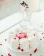 Handmade air russian fruit white marshmallow on a white background. Homemade Sweets.