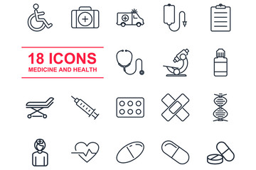 Poster - Medical Assistance Vector Line Icons template color editable. Medicine and Health symbol vector sign isolated on white background illustration for graphic and web design.