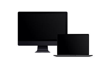 Aufkleber - Blank screen LCD monitor space grey imac and macbook pro style computer mockup. Realistic illustration isolated on white background for website preview; presentation etc. Vector EPS.