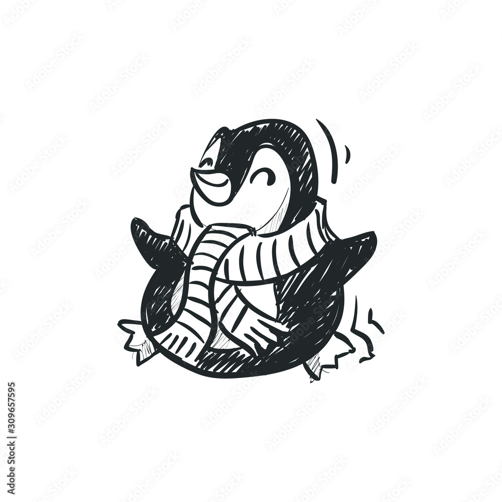 Penguin doodle art illustration drawing - bird polar cold cute baby snow  wild cartoon character pole funny marine little young animal kids Stock  Vector | Adobe Stock, image size:1000x1000