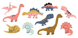 Fototapeta  - Cute dinosaurs doodles set isolated on white