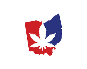 Ohio Map With Cannabis Leaf Logo Vector 001