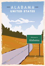 Alabama Road Sign Retro Poster. USA Alabama Travel Illustration.