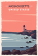 Massachusetts retro poster. USA Massachusetts travel illustration. United States of America greeting card.