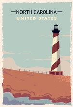 North Carolina Retro Poster. USA North-Carolina Travel Illustration. United States Of America Greeting Card.