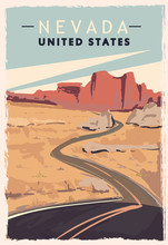 Nevada Retro Poster. USA Nevada Travel Illustration. United States Of America Greeting Card.