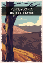 Pennsylvaniaretro Poster. USA Pennsylvania Travel Illustration. United States Of America Greeting Card.