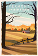 Vermont retro poster. USA Vermont travel illustration. United States of America greeting card.