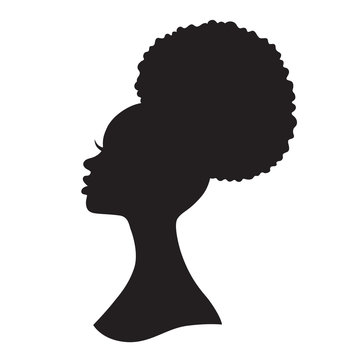 Fototapete - Black woman with puff drawstring ponytail silhouette. Vector illustration of African American woman profile with afro ponytail hairstyle.