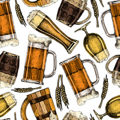 Sticker - seamless pattern with different beer glasses and mugs