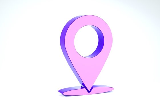 Purple Map pin icon isolated on white background. Navigation, pointer, location, map, gps, direction, place, compass, contact, search concept. 3d illustration 3D render
