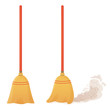 Cartoon broom set. A broom sweeps dust and dirt. Equipment and tools for cleaning the element isolated on a white background. Household, cleaning services, housewives,concept. Vector illustration.