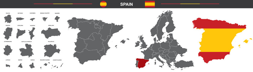 Wall Mural - vector map of spain with borders of regions