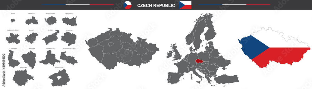 political map of Czech Republic on white background - obrazy, fototapety, plakaty 