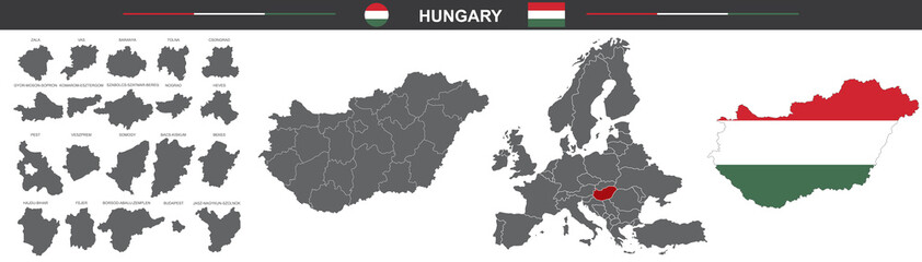 Wall Mural - vector political map of hungary on white background