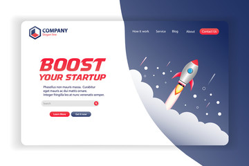 Wall Mural - Boost your startup Website Landing Page Vector Template Design Concept	
