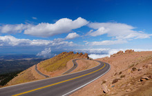 Looking down on the road that takes visitors to and from the summit of Pikes Peak.
