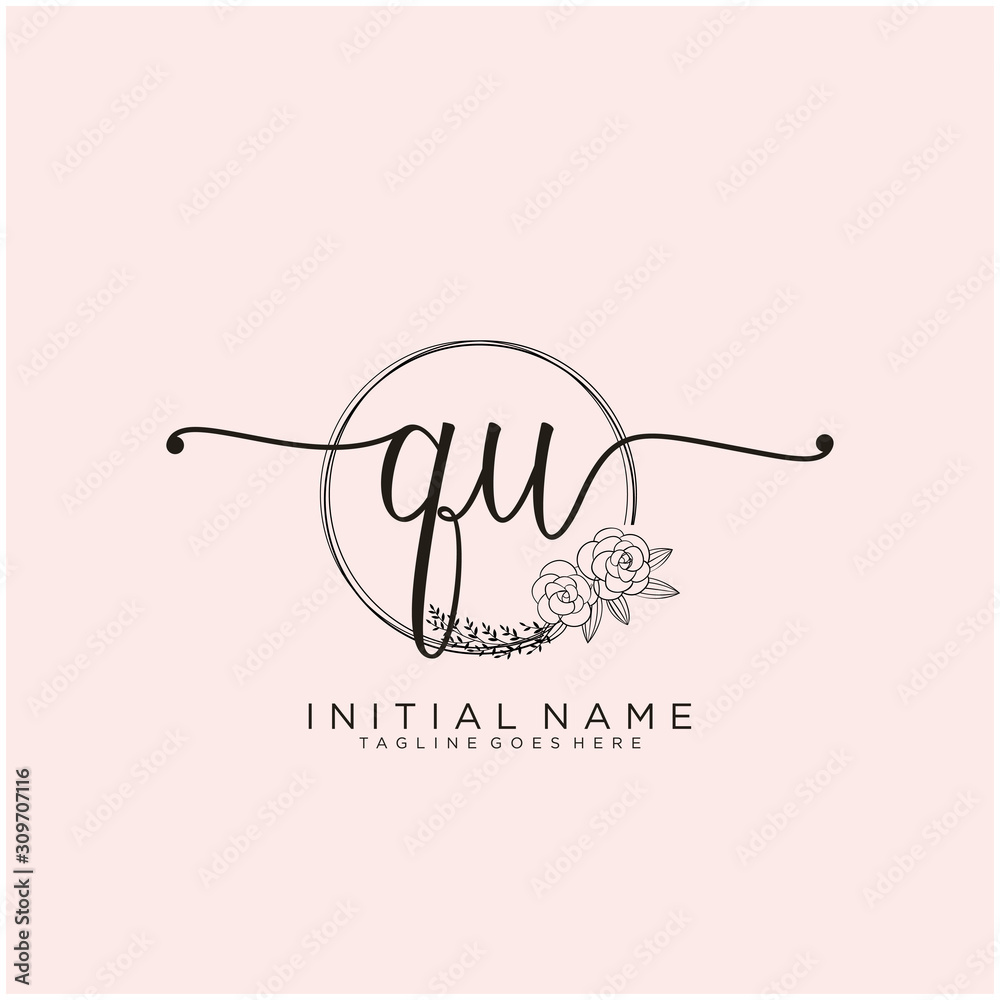 QU Letter Initial beauty monogram and elegant logo design, handwriting ...
