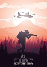 	 Military Vector Illustration, Army Background, Soldiers Silhouettes.	